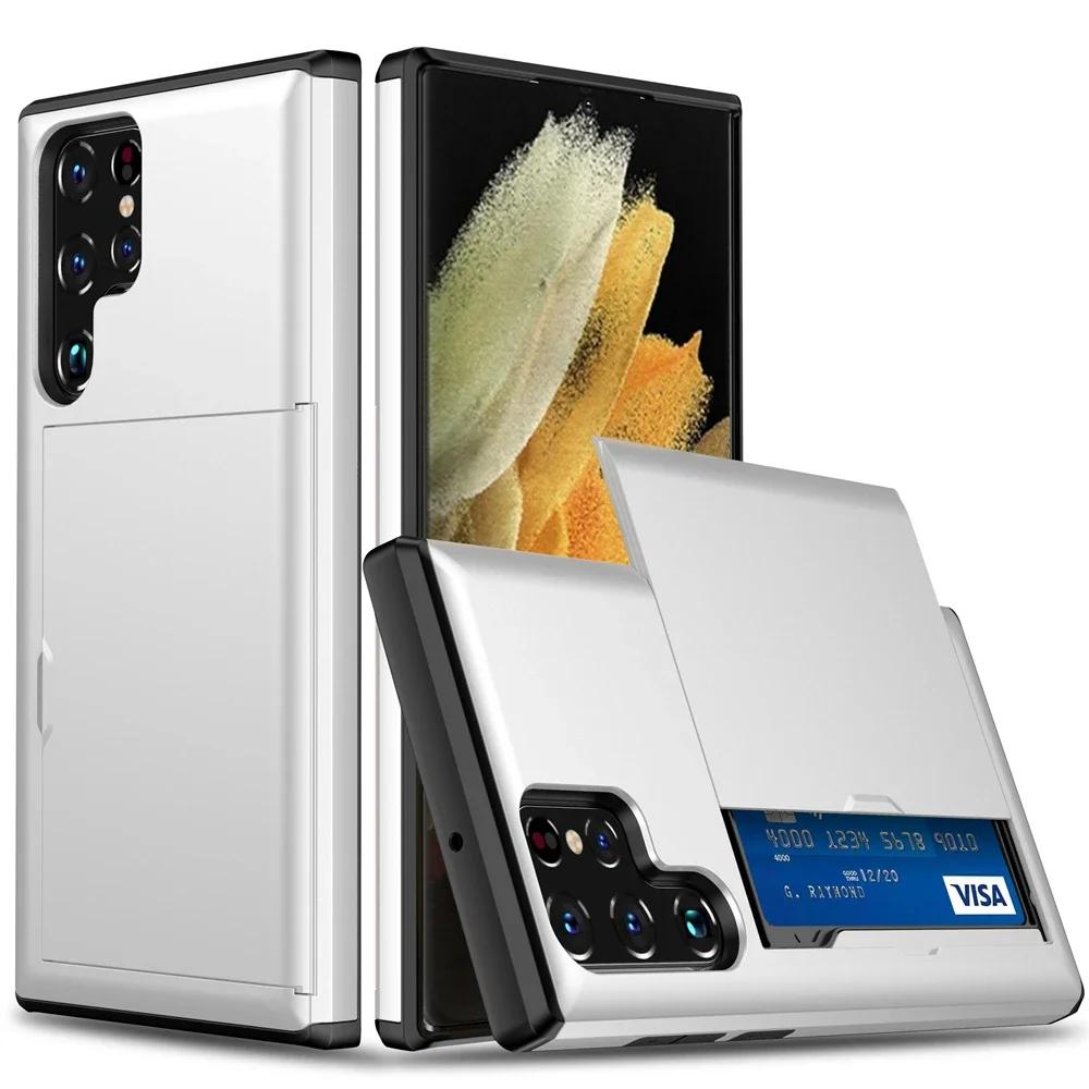 For Samsung Galaxy S25 S24 Ultra S23 S21 S20 FE S22 Plus A55 Case Slide Armor Wallet Card Slot Cover for Galaxy Note 20 Ultra