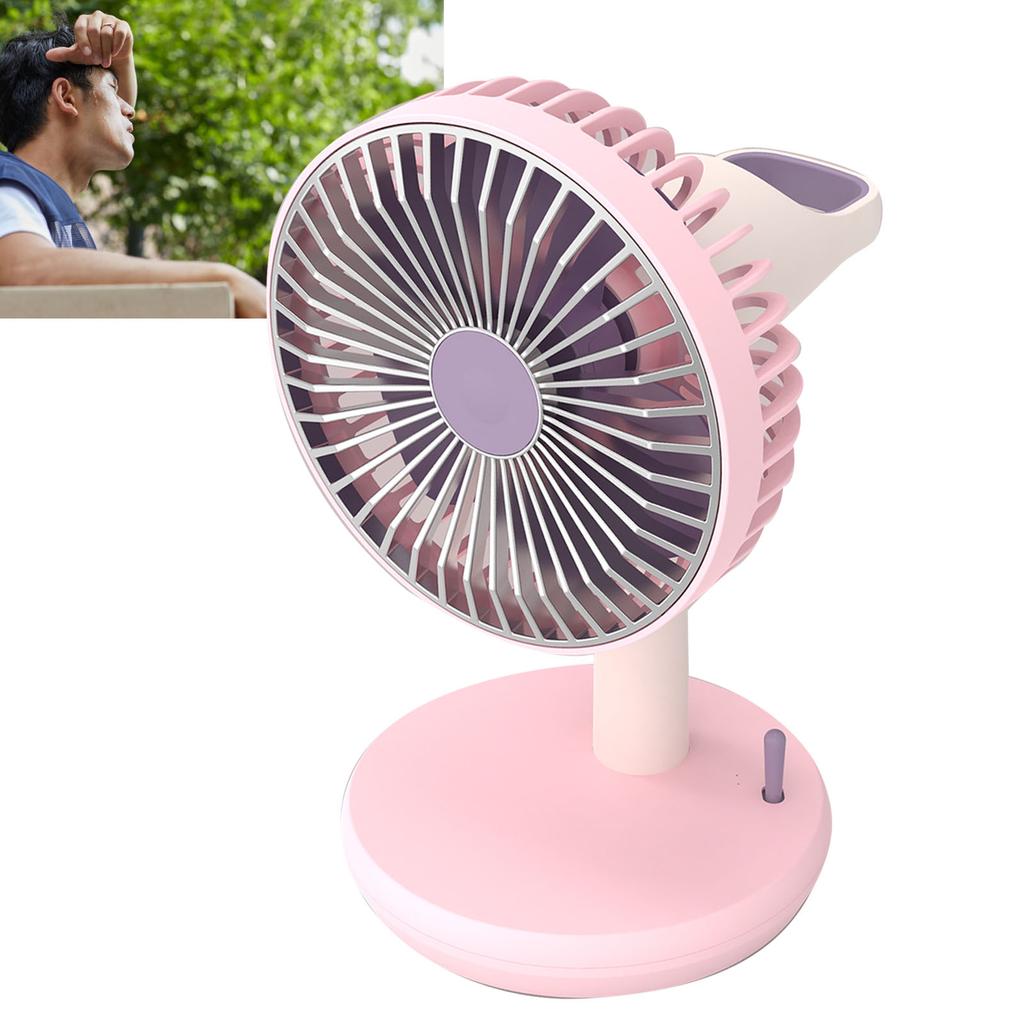 Desk Fan 3 Speed USB Charging Simple 1200mAh Quiet Portable Table Fan for Office Outdoor Home Pink