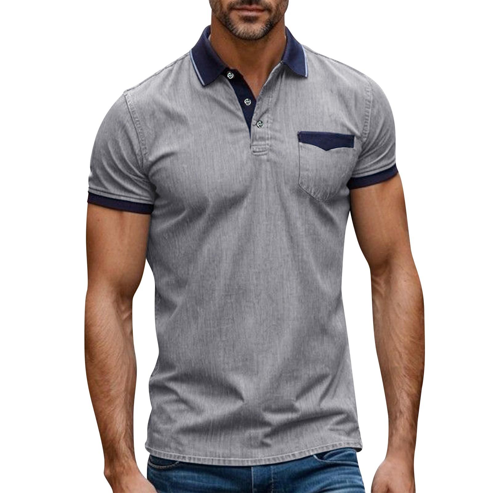 

Мужская футболка с короткими рукавами и воротником-лацканами, повседневный топ с круглым вырезом XL