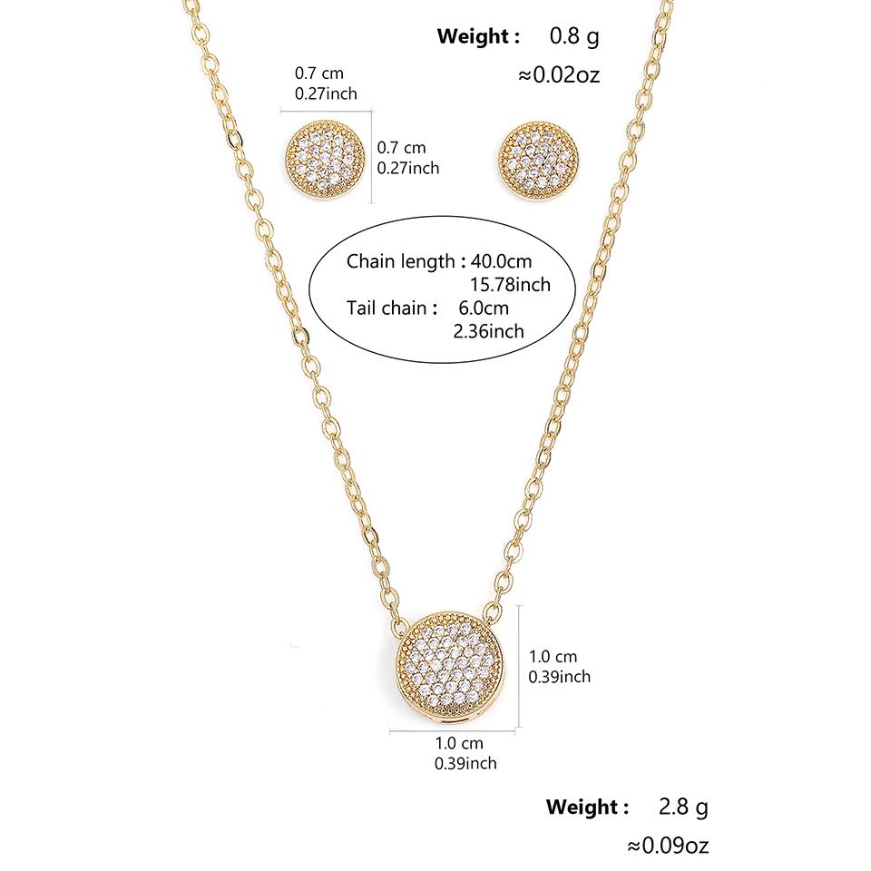 ZAKOL Shiny Micro-set Zircon Round CZ Stud Earrring Necklace Set for Women Exquisite Engagement Party Zircon Sets