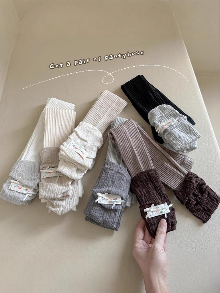 2025 Korean Style Knitted Scrunch Leggings & Tights Combo - Nine-Point Girls' Cotton Leg Warmers
