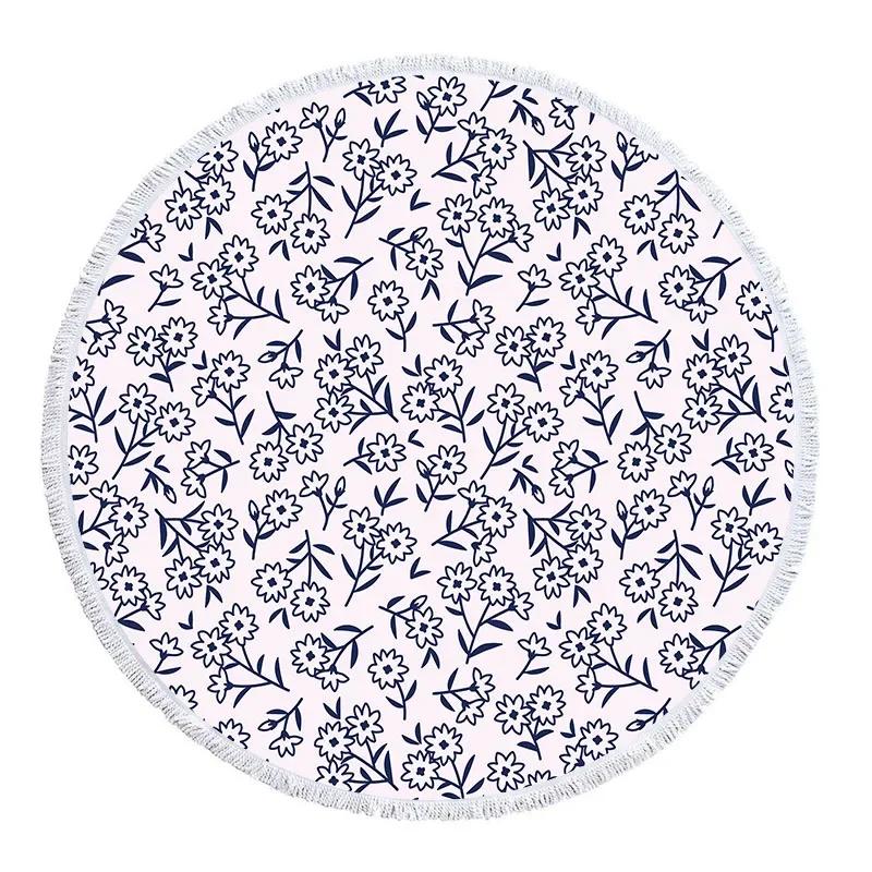 Serviette Florale Bohème Serviette de Plage Microfibre Impression 3D Serviettes de Plage Yoga Tapis de Plage d'Été Rond Sans Sable Tapisserie de Bain Serviettes