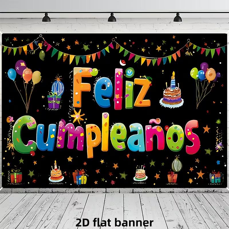 2D Feliz Cumpleaños Birthday Banner Backdrop Kids Colorful Fiesta Party Decor Background