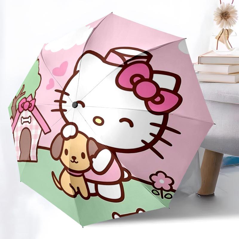 1pc Hello Kitty Automatic Opening/Closing Umbrella with Pink Bow Design - Portable Folding Design, 8-Rib Iron Frame Outdoor Umbrella for Fans, Travele