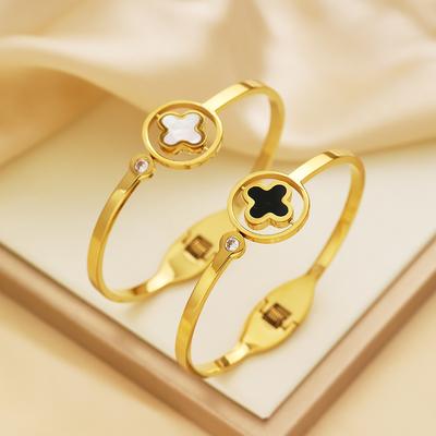 Light Luxury Style Fashion Fritillaria Bracelet High-end Rotating Black and White Double-sided Four-leaf Clover Bracelet