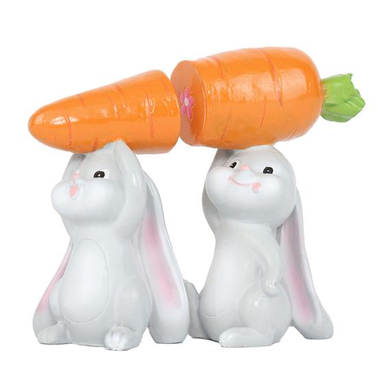 

2Pcs Holding Carrot Rabbit Figurine Hand-Painted Carrying Radish Bunny Statue Resin Sculpture Easter Holiday