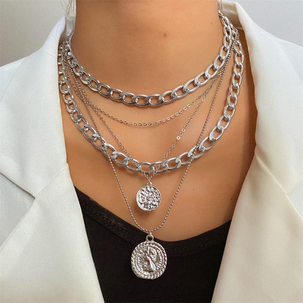 Women's Trendy Multi-Layer Round Pendant Necklace