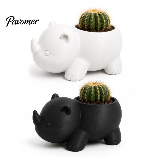 Easy Clean Small Flower Pot Cute Rhinoceros Planter, 3D Printed Rhino Pot, Decorative Animal Shape Planter Plant for Succulents Cactus Houseplants