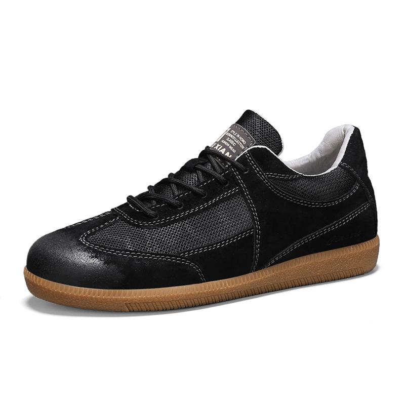 Men's Pigskin Mesh Surface Work Shoes Rubber Soft Sole Lace Up Casuals Platform Solid Color Board Shoes Non-slip Durable Casuals