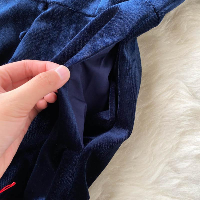 Hohe Qualität Herbst Winter Frauen Vintage Palace Samt Party Kleid Mode Stehen Kragen Lange Midi Casual Velour Kleider