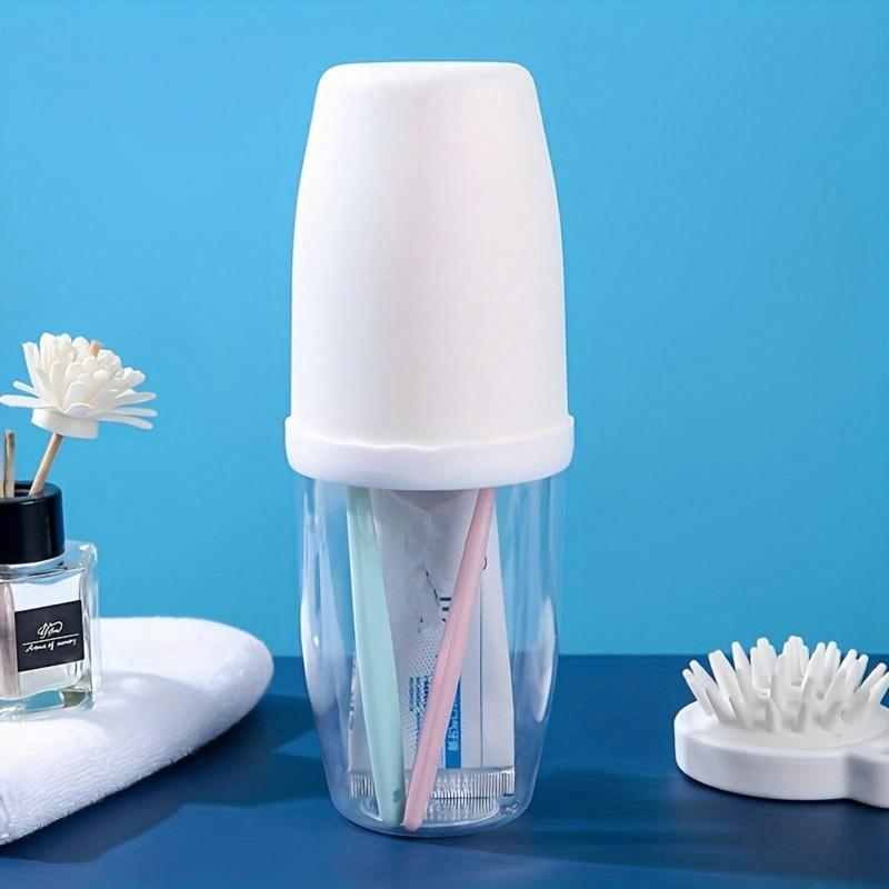 Couple's Creative Toothbrush And Rinse Cup Set With Cover - Portable Travel Toothbrush Holder