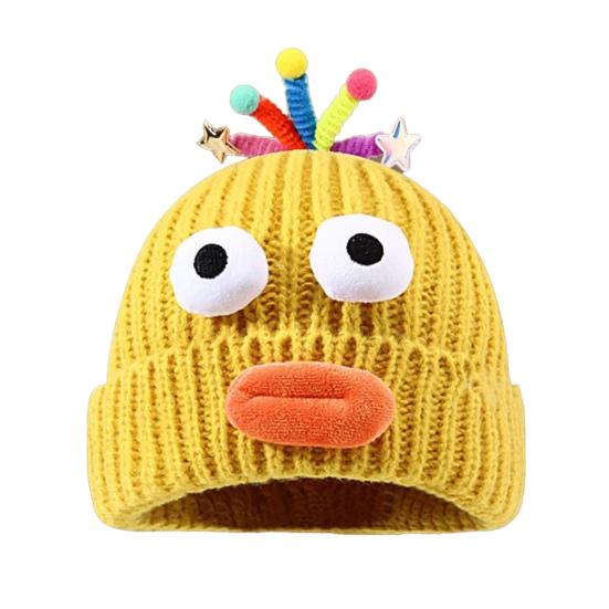 Women Knitted Hat Sausage Mouth Design Ear Protection Warm Hat 3D Big Eyes Versatile Hat Winter Accessory