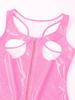 Women Open Cup Patent Leather Mini Dresses with Garter Clips Sleeveless Zipper Hollow Out Dress Wet Look Party Clubwear