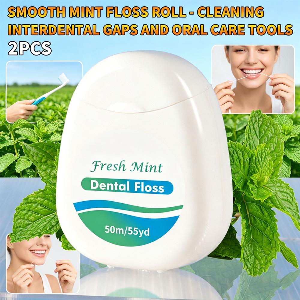 2PCS Mint Dental Floss Roll | Ultra Fine Smooth Floss for Deep Teeth Cleaning, Portable Oral Care Tool