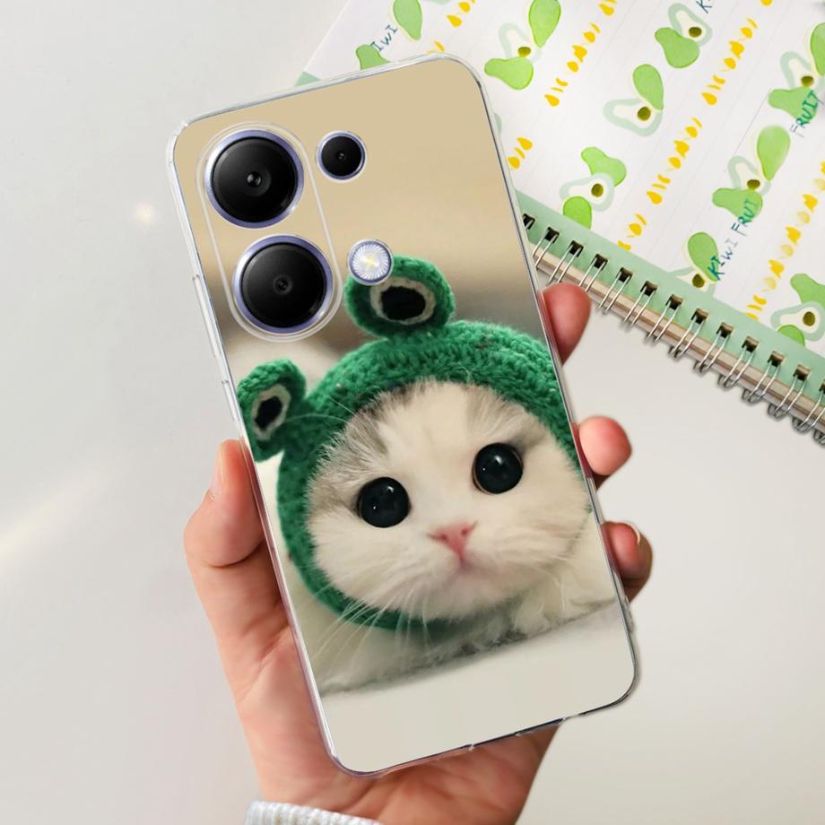 For Xiaomi Poco M6 Pro 4G Capa Case Transparent Soft TPU Slim Bumper Shell Love Heart Cute Cat Coque For Redmi Note 13 Pro 4G