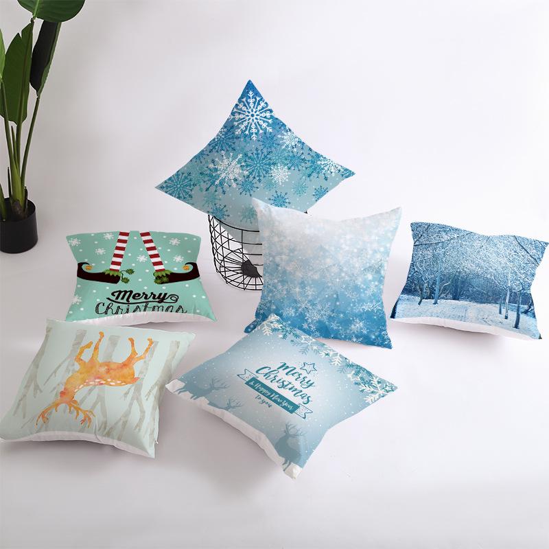 Wish Home Christmas Snowflake Digital Printing Peach Skin Car Pillow Cushion Pillow Case