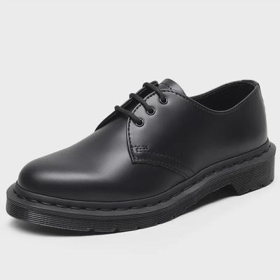 Genuine Leather Women's British Style Low-Top Shoes, Large Size, Pure Black, Round-Toed, Unisex Casual Work Shoes