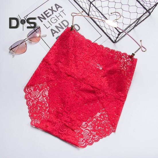 Damen Unterhose Nahtlose Aushöhlen Spitze Einfarbig Blumenstickerei Hohe Taille Stretch Dünne Bauchkontrolle Lady Slips Sport Täglich Höschen