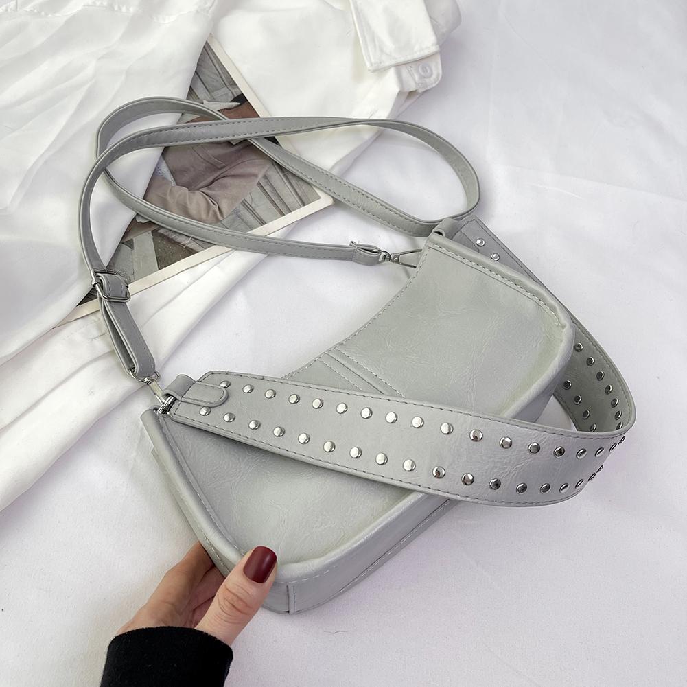 Women Studded Underarm Bag Vintage PU Leather Armpit Bag Retro Y2k Tote Handbag Vintage Crossbody Bags Fashion Hobo Shoulder Bag