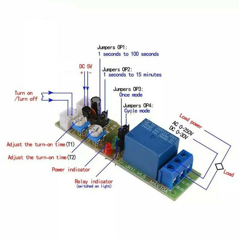 JK11 Adjustable Cycle Timer Delay On/Off Switch Power Supply Relay Shield DC 5V Timer Delay Relay Module (0 -15 Minutes)