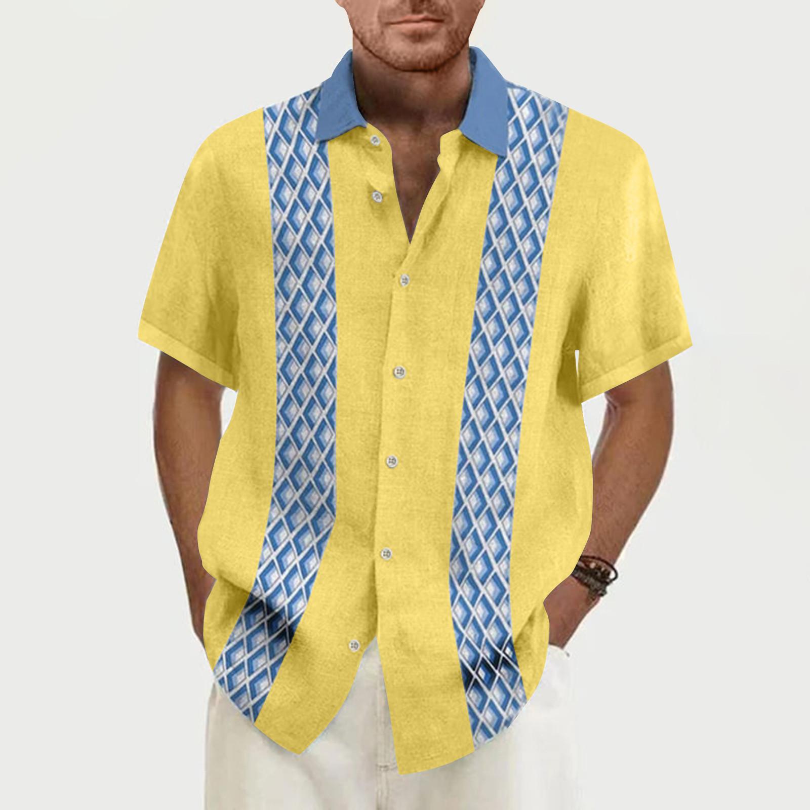 

Гавайская рубашка для мужчин, мужские винтажные рубашки для боулинга на пуговицах, летняя пляжная рубашка с коротким рукавом XL жёлтый