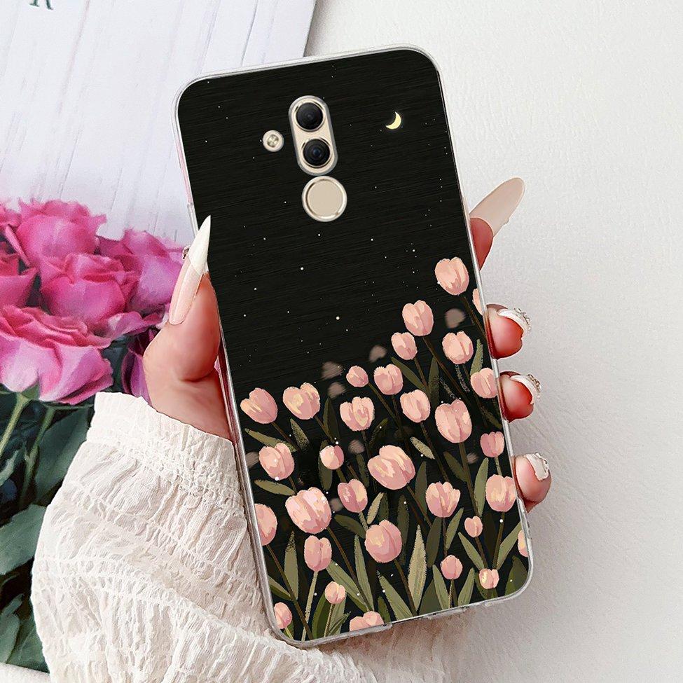 Clear For Huawei Mate 20Lite SNE-LX3 INE-LX2 Back Cover For Huawei Mate 20 Lite Case Cute Cartoon Cat Luxury Flowers Funny Funda