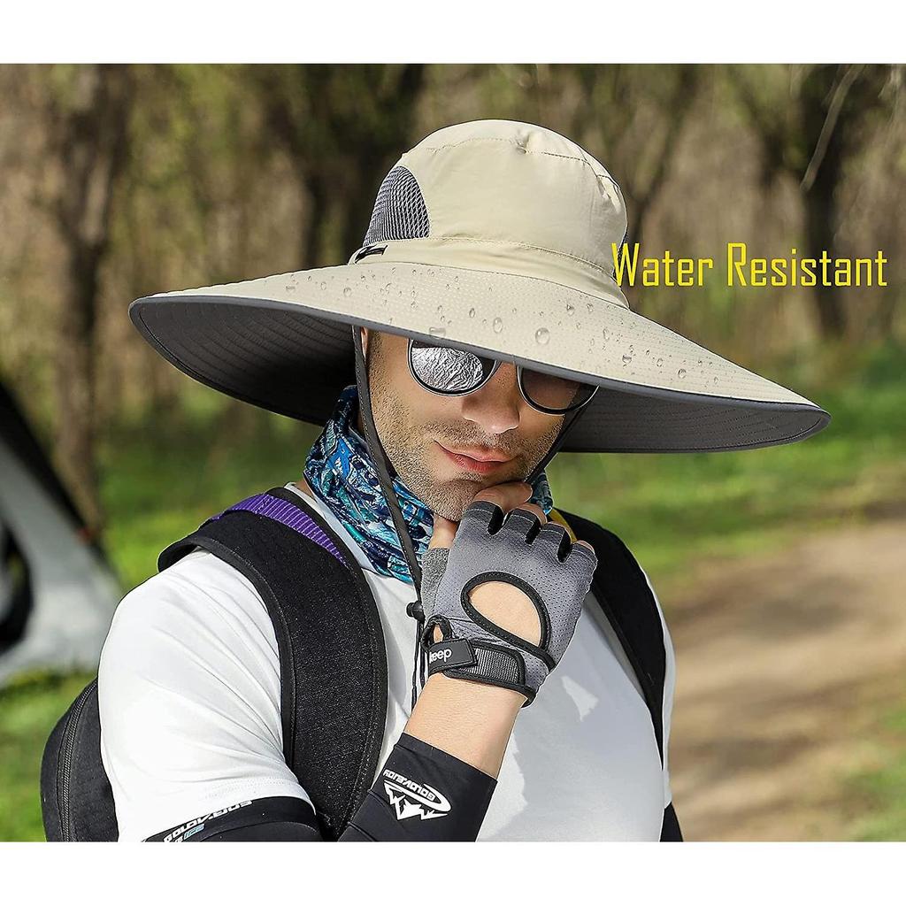 Men Wide Brim Sun Hats Upf50+ Waterproof Breathable Bucket Hat For Fishing, Hiking, Camping
