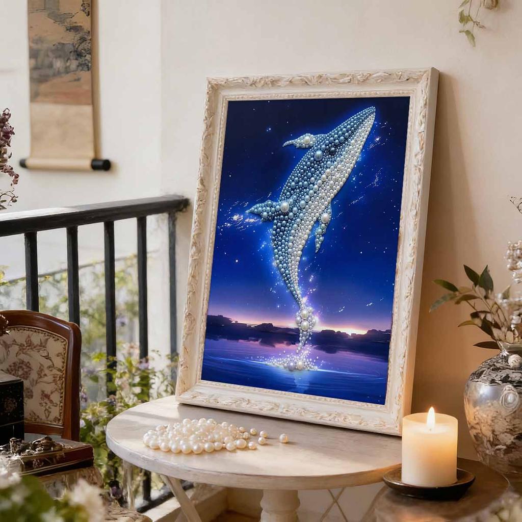 DIY Diamond Art Pearl Painting Kit for Adults, Blue Whale Shaped Pearl Art Painting Wall for Home Office Decor Handmade Gift