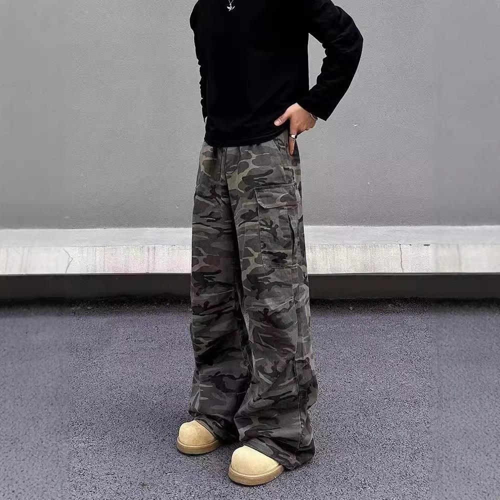 Camouflage Tooling Logging Pants Ins Men's American Retro High Street Slim-fitting Slim-fitting and Slim Straight-leg Pants Jeans