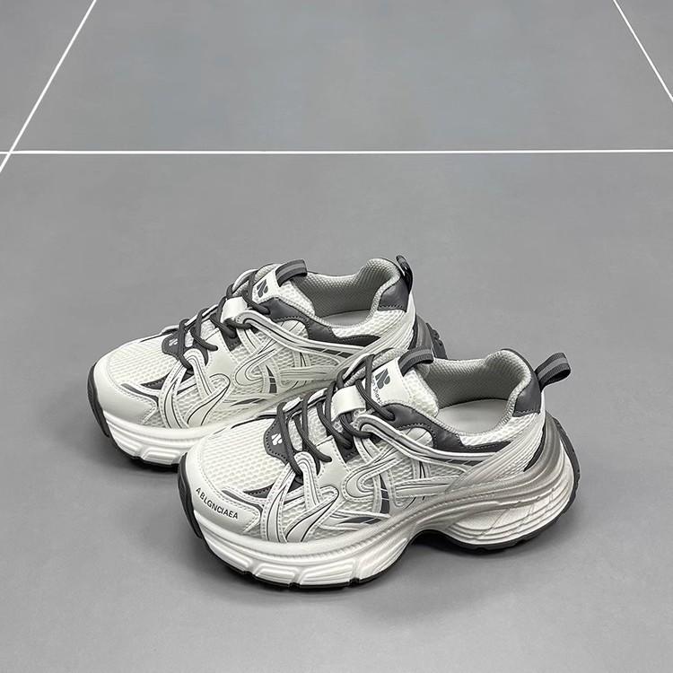 Leather mesh dad shoes women's 2025 spring new muffin thick sole comfortable versatile breathable casual sports shoes tide