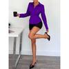 Women Lapel Collar Front Ruched Satin Long Sleeve Shirt Multi Color Slim Fitted Office Business Button Blouse