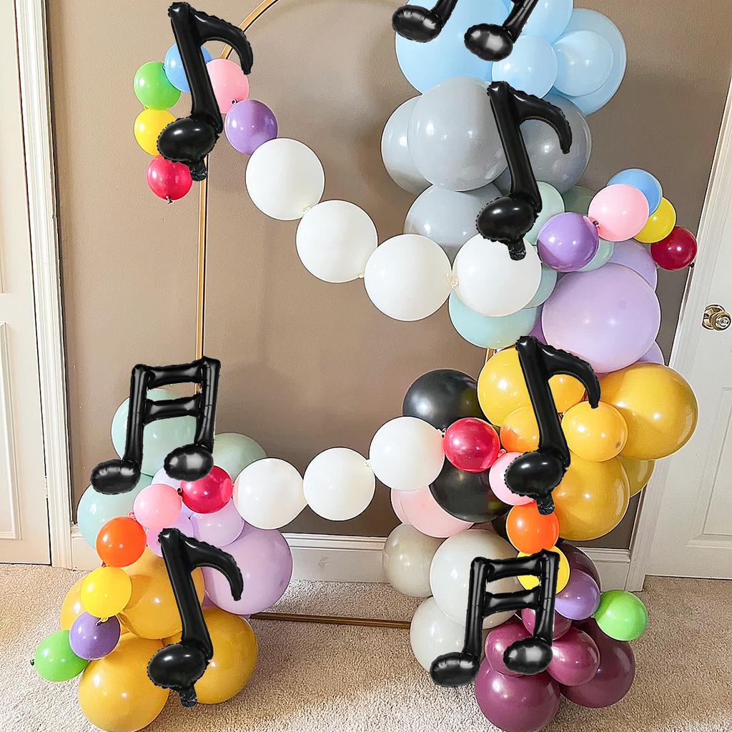 10pcs Black Musical Note Aluminum Foil Balloons, Singer Rock Disco Music Party Theme Decoration Birthday Party Supplies