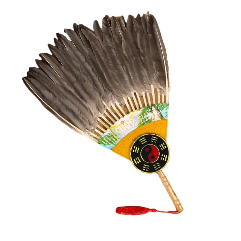 Vintage Chinese Fan Gooses Feather Wedding Party Fan Dance Feather Hand Fan Photograph Props Wood Craft Decorations Fan