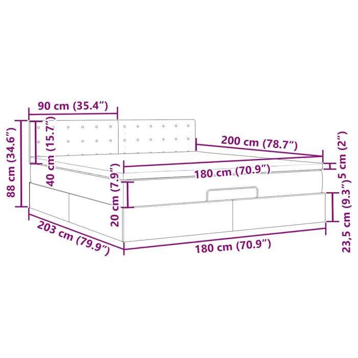 VidaXL Cadre de lit ottoman avec matelas noir 180x200 cm tissu 3311645