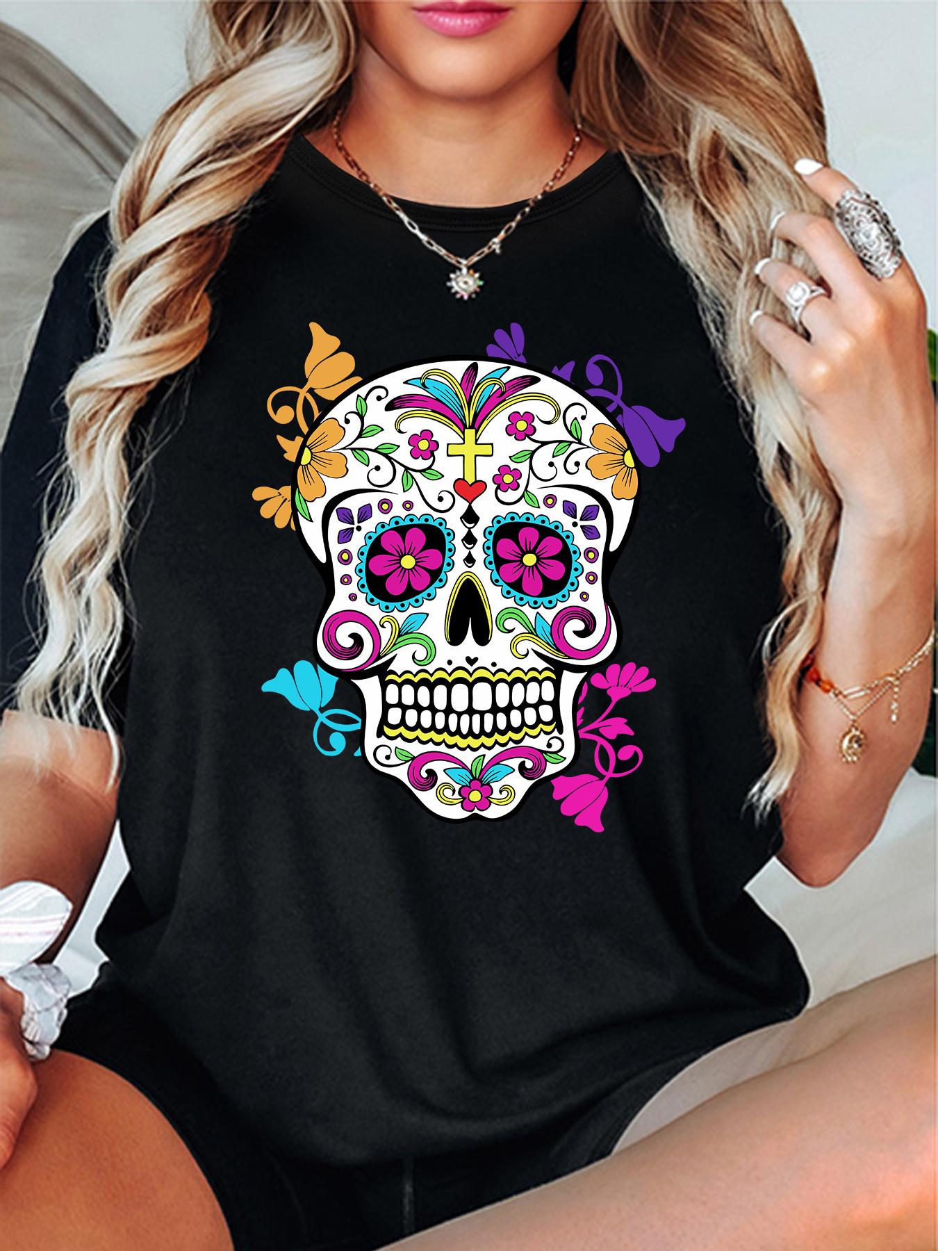 Fashion Women Blouse 2025 New Style La Calavera De La Catrina Sugar Skull Womens Short Sleeve Tshirt Camisetas T Print Tee XS