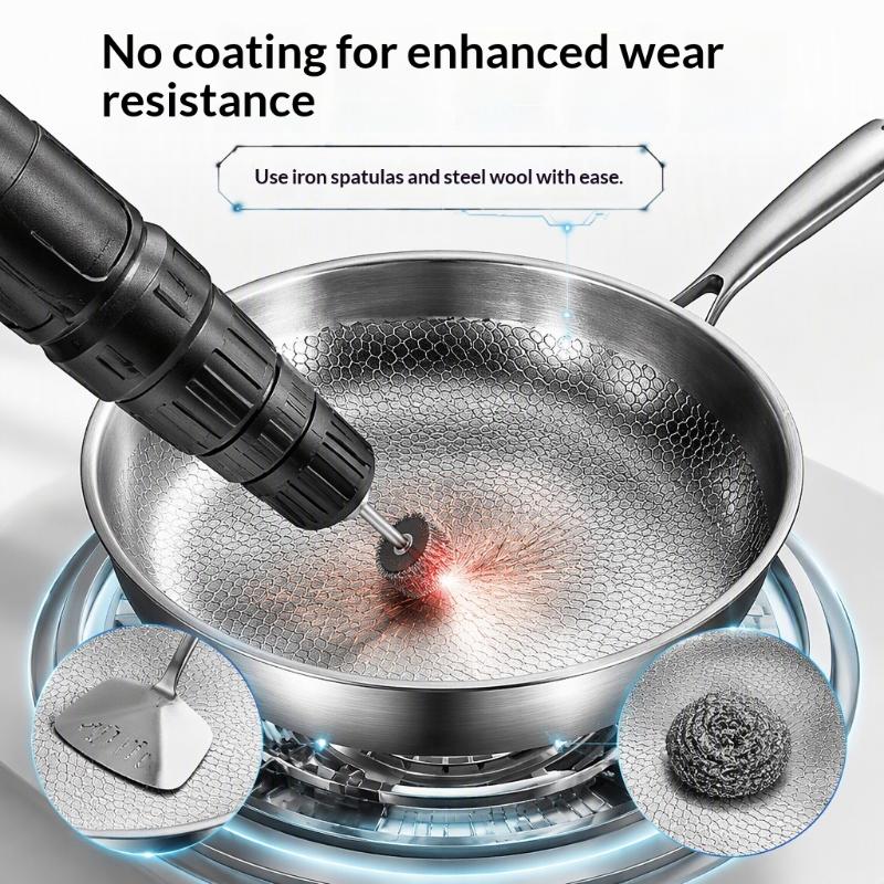 26/28/30Cm Titanium Uncoated Frying Pan, Fish‑Scale Hammer Pattern Healthy Cookware For Home Kitchen Cooking