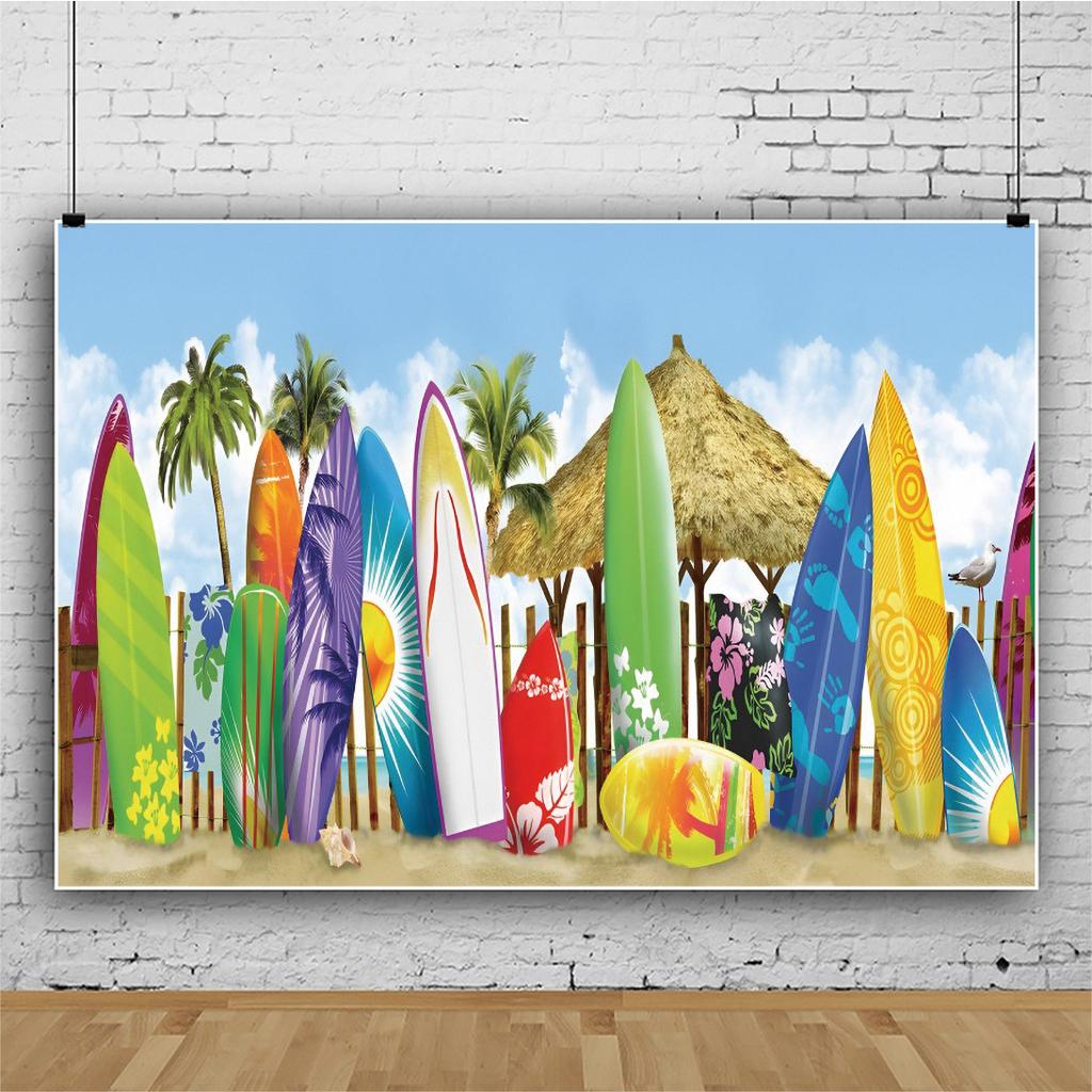 Summer Hawaii Beach Backdrop Tropical Flowers Aloha Luau Sea Surfboard Holiday Party Birthday Photography Background Decor Props