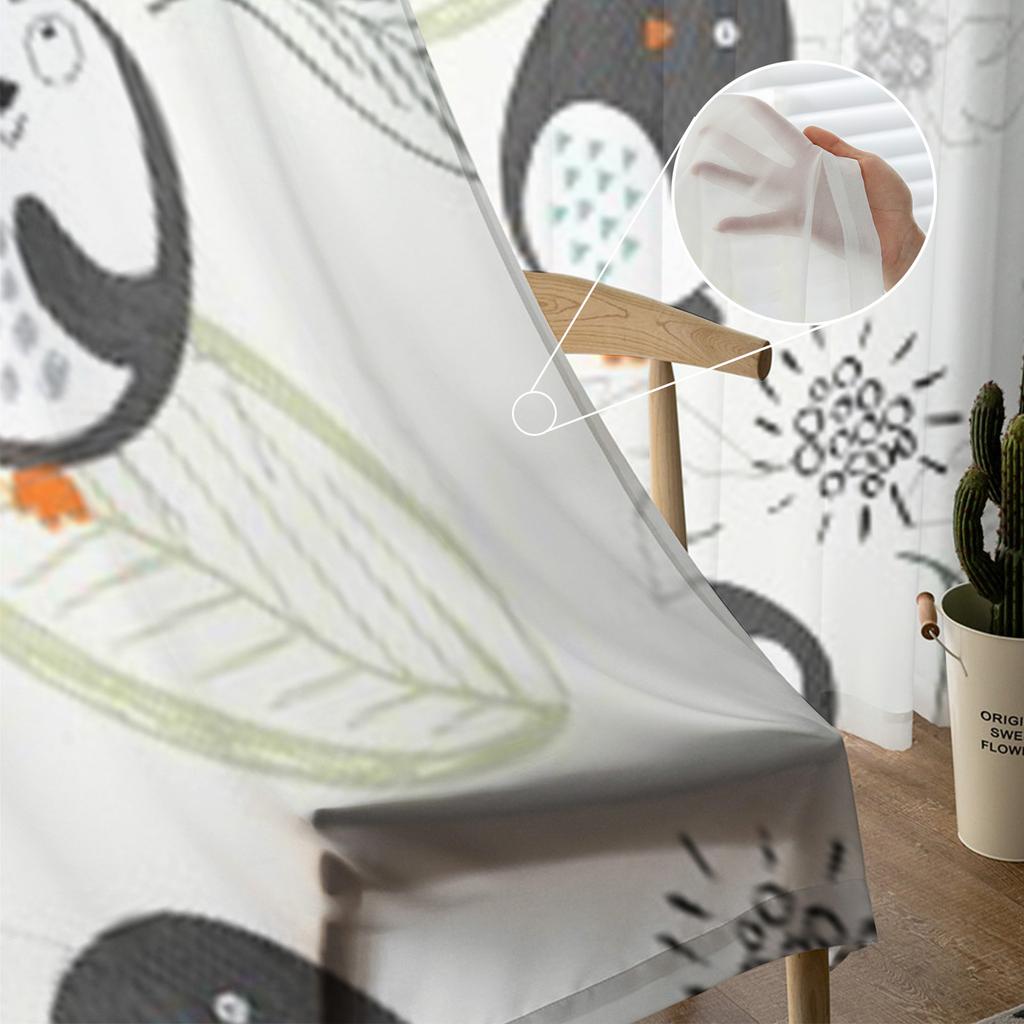 Penguin Cartoon Tulle Sheer Window Curtains For Living Room The Bedroom Modern Chiffon Voile Organza Curtains Decor Drapes