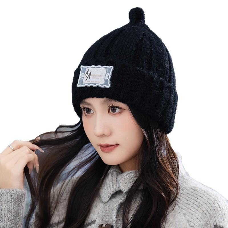 Autumn and Winter Hats for Women's Cloth Knitted Wool Hat Korean Style Windproof and Warm Ear Protection Hat Fashion Big Head Flange Hat
