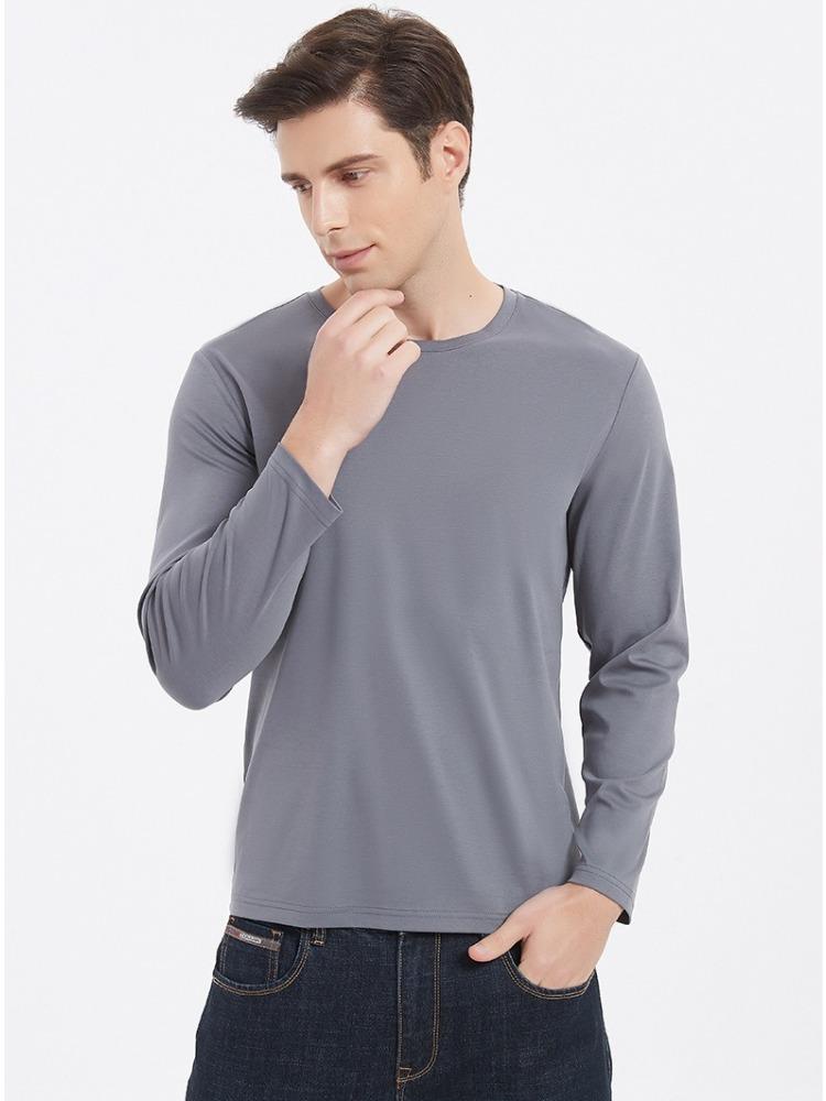 190g Double-sided Liquid Ammonia Mercerized Cotton T-shirt Business Casual Youth Premium Pure Cotton Long-sleeve T-shirt Minimalist Tops