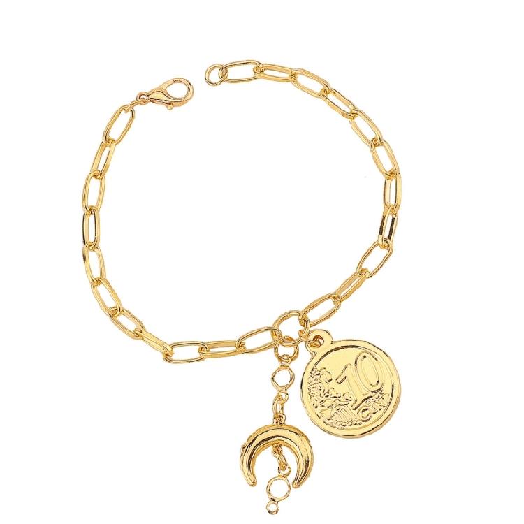 Trendiges Verstellbares 14K Gold Charm Armband Mond Stern Strand Schmuck Verstellbare Charm Kette Handgelenk Dekoration Für Frauen