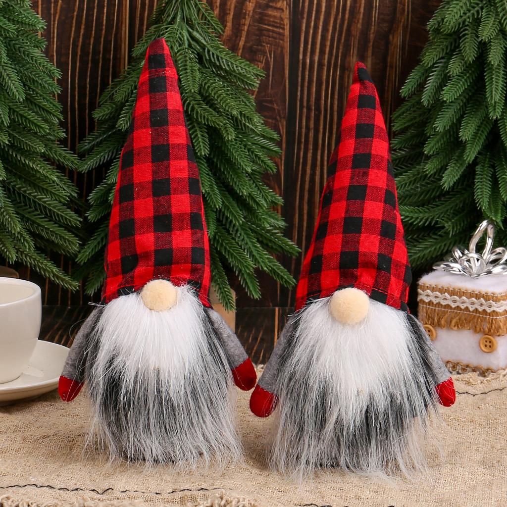 Christmas Gnome Plush Figure With Red Black Checkered Fabric For Holiday Decor