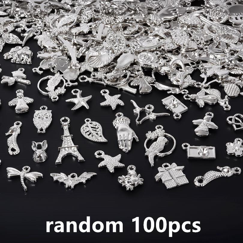 30/60/100 szt. Wielokolorowa Losowa Mieszanka Stop Metalowy Urocze Zawieszki Do Tworzenia Biżuterii Akcesoria Zwierzę Roślina Muszla DIY Bransoletki Wisiorek