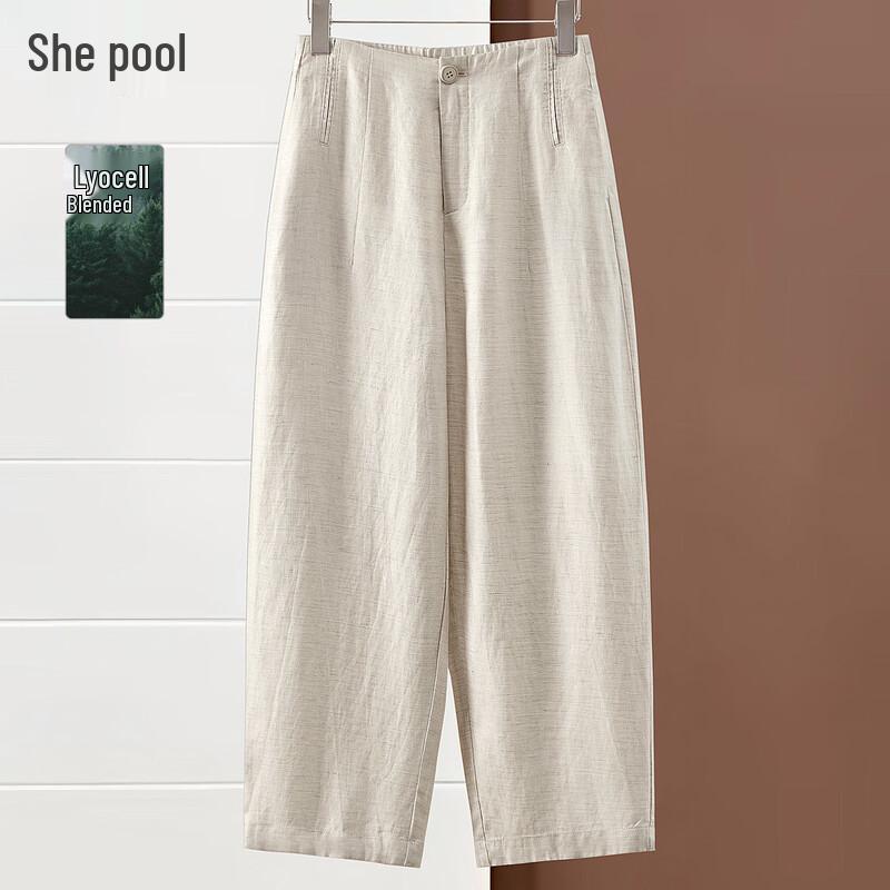 Women s Lyocell Linen Elastic Waist Cropped Pants M