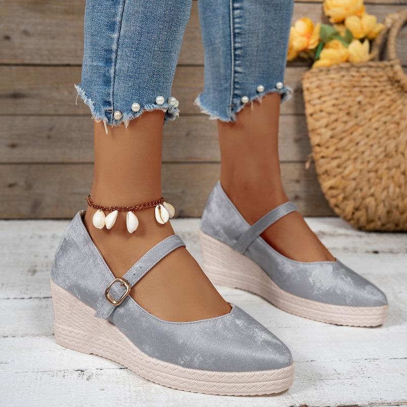 Autumn fisherman shoes wedge heel single shoes women's shallow mouth pointed small high heels thick sole waterproof table straw weaving