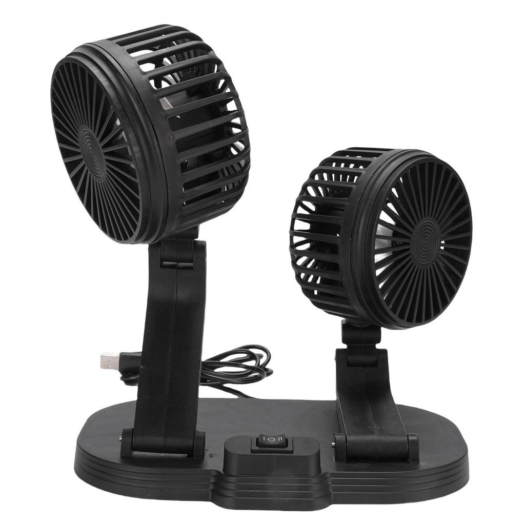   5V USB Car Cooling Fan 2 Speed Wind Quiet 360 Deg Rotatable Portable Dual Head Desk Fan for SUV RV Truck