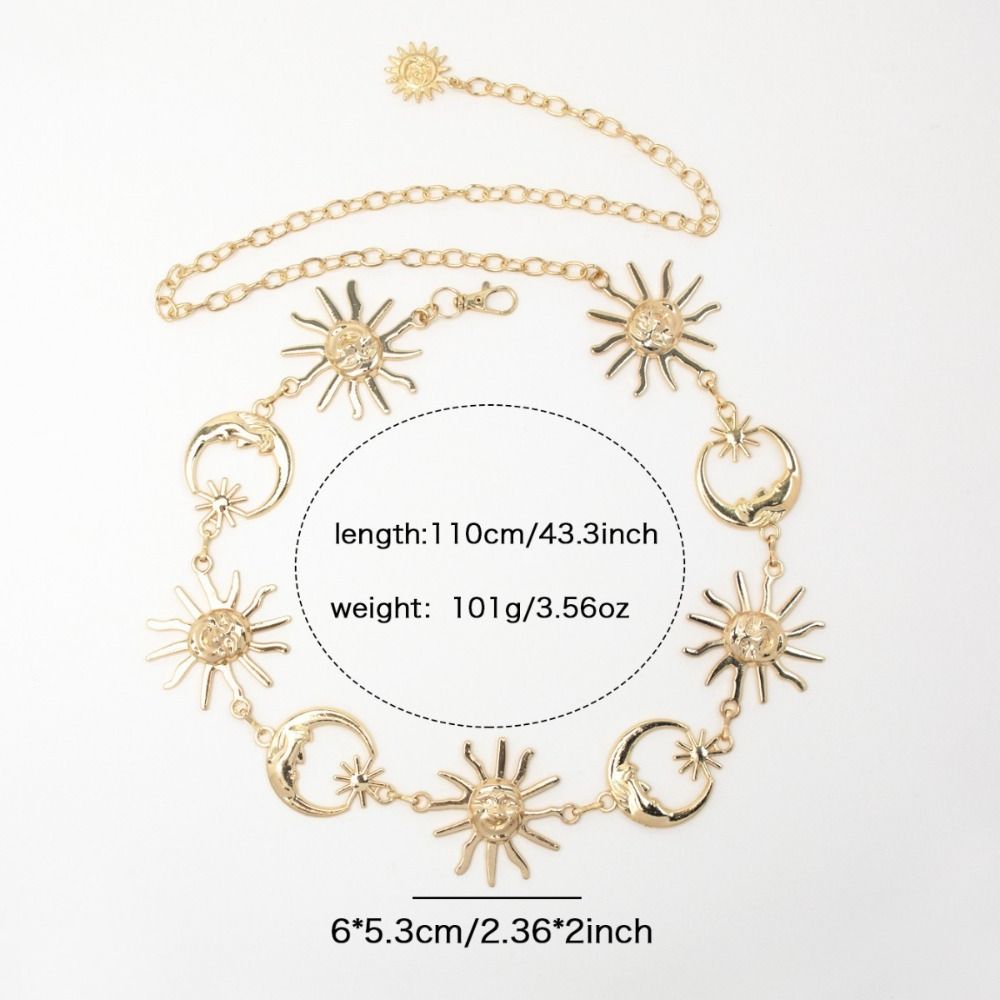 Vintage Sunflower Waist Chain Golden Silvery All-match Sun Moon Star Chain Belt Waistbands Women's Waist Clothing Accessories