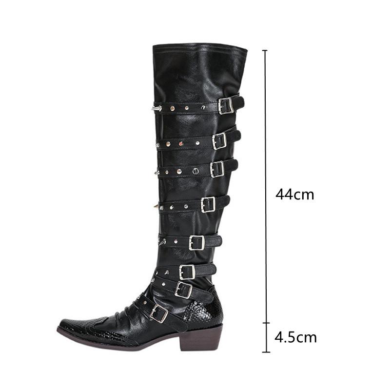 Fashion Fashion Rivet Metal Buckle Decoration Women Knee-High Knight Boots Autumn Winter Punk Gothic Leather Motorcycle Boots Shoes