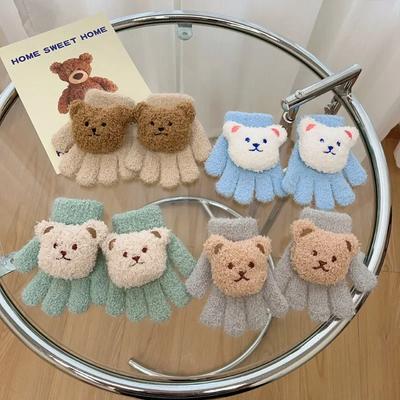 1 Paio Guanti Caldi Otudoor per Bambini per Bambino Bambina Guanti Orsetto Cartone Animato 3D Carini per Bambino Dolce Autunno Inverno Ispessito Caldo Guanto per Bambino