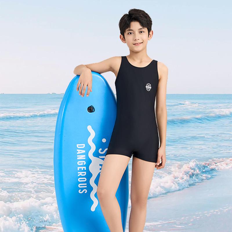 Boys' Quick-Dry One-Piece Training Swimsuit with Sun Protection for School Teens